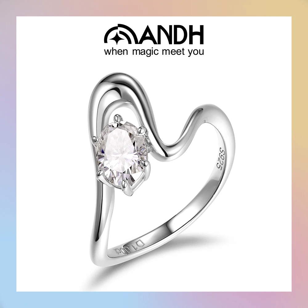 

ANDH 1ct Oval Moissanite Irregular Wavy Ring VVS1 925 Sterling Silver 18K Gold Platedfor for Women Dating Party Fashion Rings