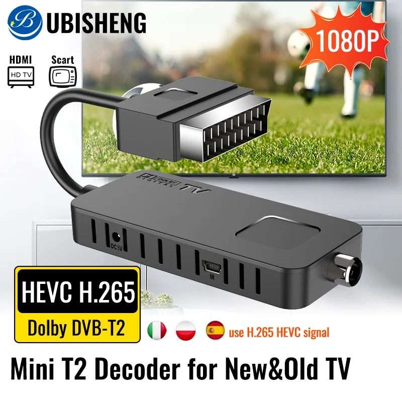 Digital Terrestrial Decoder DVB T2 H265 HEVC Scart TV Receiver UBISHENG HD DVB-T2 PVR TV Tuner with 2in1 Remote Control