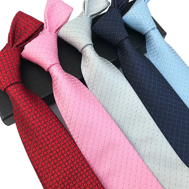 VEEKTIE Brand Necktie For Men 8CM Fashion Formal Business Check Polka Dots Work Suit Wedding Party Host Red Pink Yellow Cravate