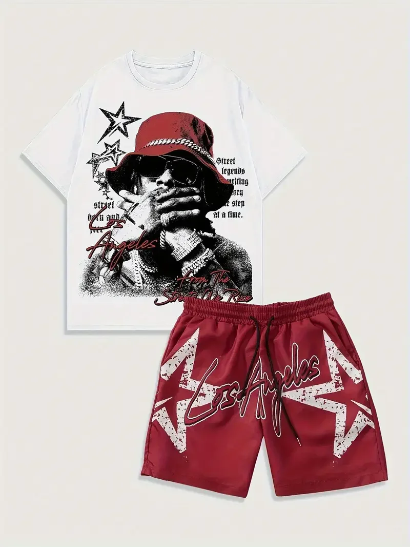 

2025-26 Summer New Best-selling Trend Design Set 3D Printing American Street Breathable Comfortable T-shirt Shorts Set