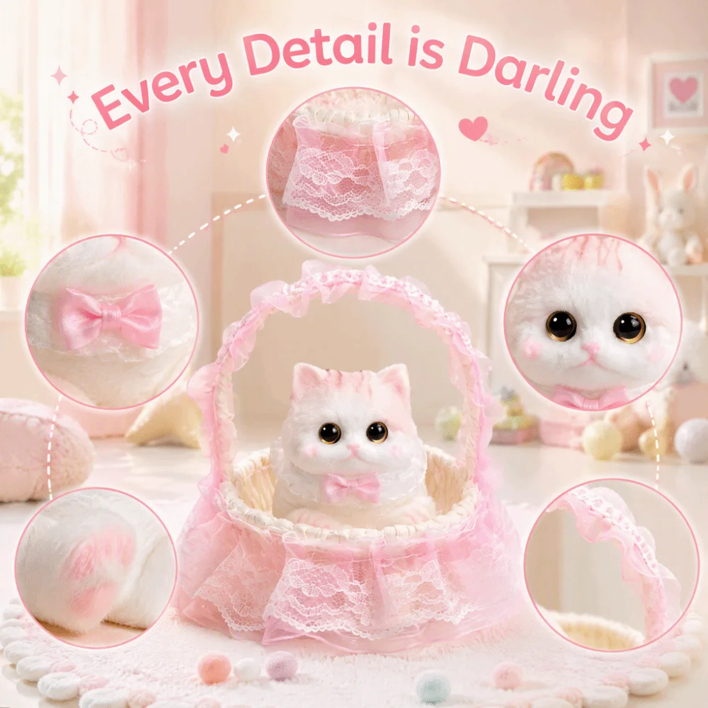 Lovely Simulation Cat Cat Squeeze Slow Rebound with Flower Basket Cat Fidget Slow Rising Soft Cat Squishy Office