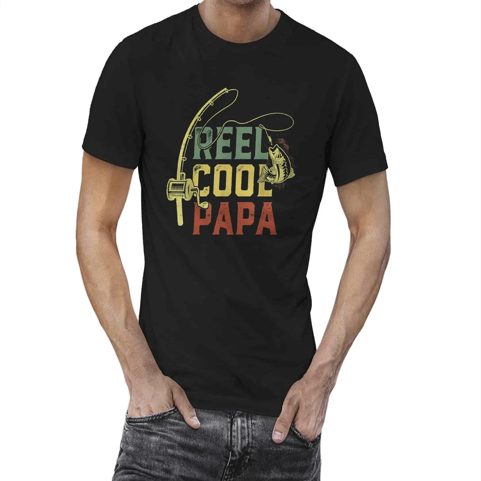 Reel Cool Papa Fishing,Fun Fathers Day Fishermen T-Shirt 100% Cotton O-Neck Short Sleeve Summer Casual Mens T-shirt Streetwear
