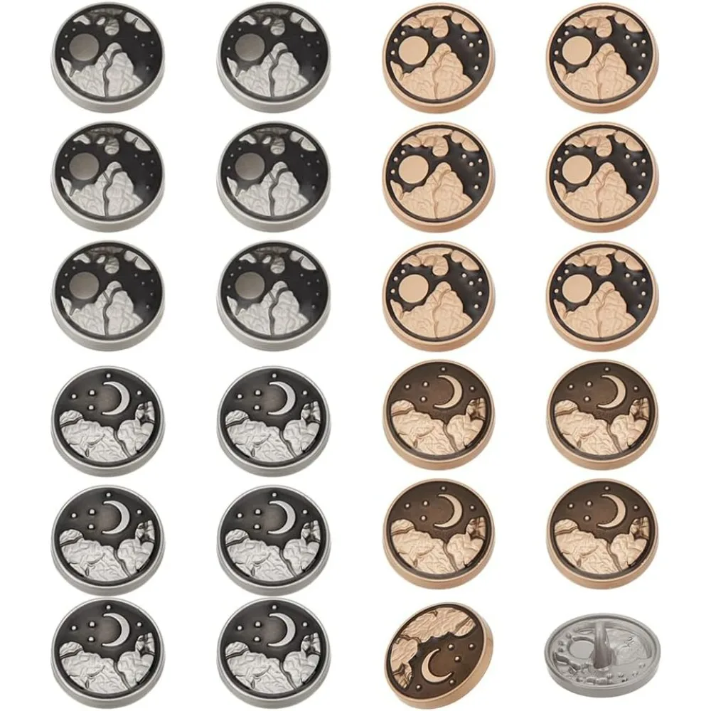 

40 Pcs Metal Shank Buttons, Sun Moon Imprint Metal Blazer Buttons 17.5mm Alloy Enamel Shank Buttons Engraved