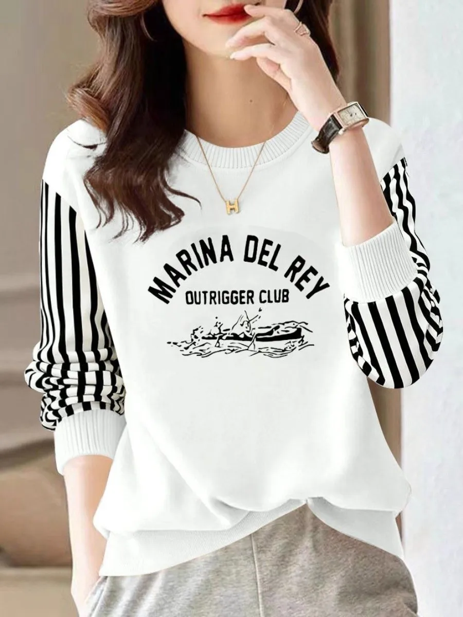 

Autumn Winter New plus Size Women's Fleece Lined round Neck Sweatshirt Fashionable Korean Style Long Sleeve Loose Fit Top