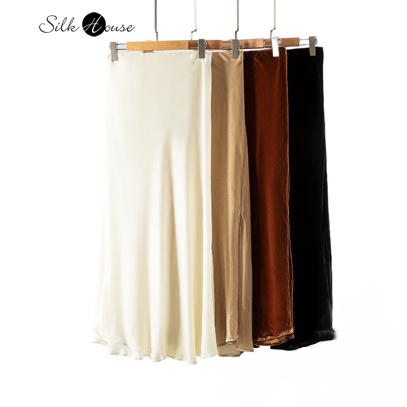French High Waisted Slit Elastic Waist 30% Natural Mulberry Silk Velvet Extended Women's Party Bag Buttocks Fish Tail Skirt