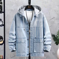 New 2024 Spring Autumn Hooded Denim Jacket Men's Casual Vintage Hat Detachable Jeans Hip Hop Streetwear Coat Cowboy Top Clothing