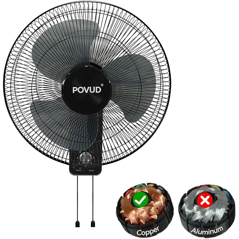 Ventola da parete da 16 pollici Motore in rame Oscillante a basso rumore Inclinazione regolabile a 3 velocità Ventola di raffreddamento interna ad alta velocità