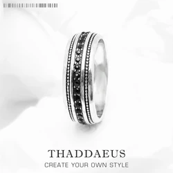 Anillo de carril de CZ negro, joyería Vintage de estilo europeo, joyería fina, regalo para hombres y mujeres, Plata de Ley 925