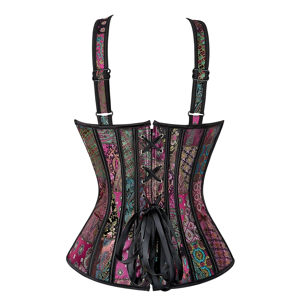 Steampunk Bandjes Corset Met Cup Rits Sexy Jacquard Bloemen Corset Taille Cincher Bustier Lingerie Top Plus Size