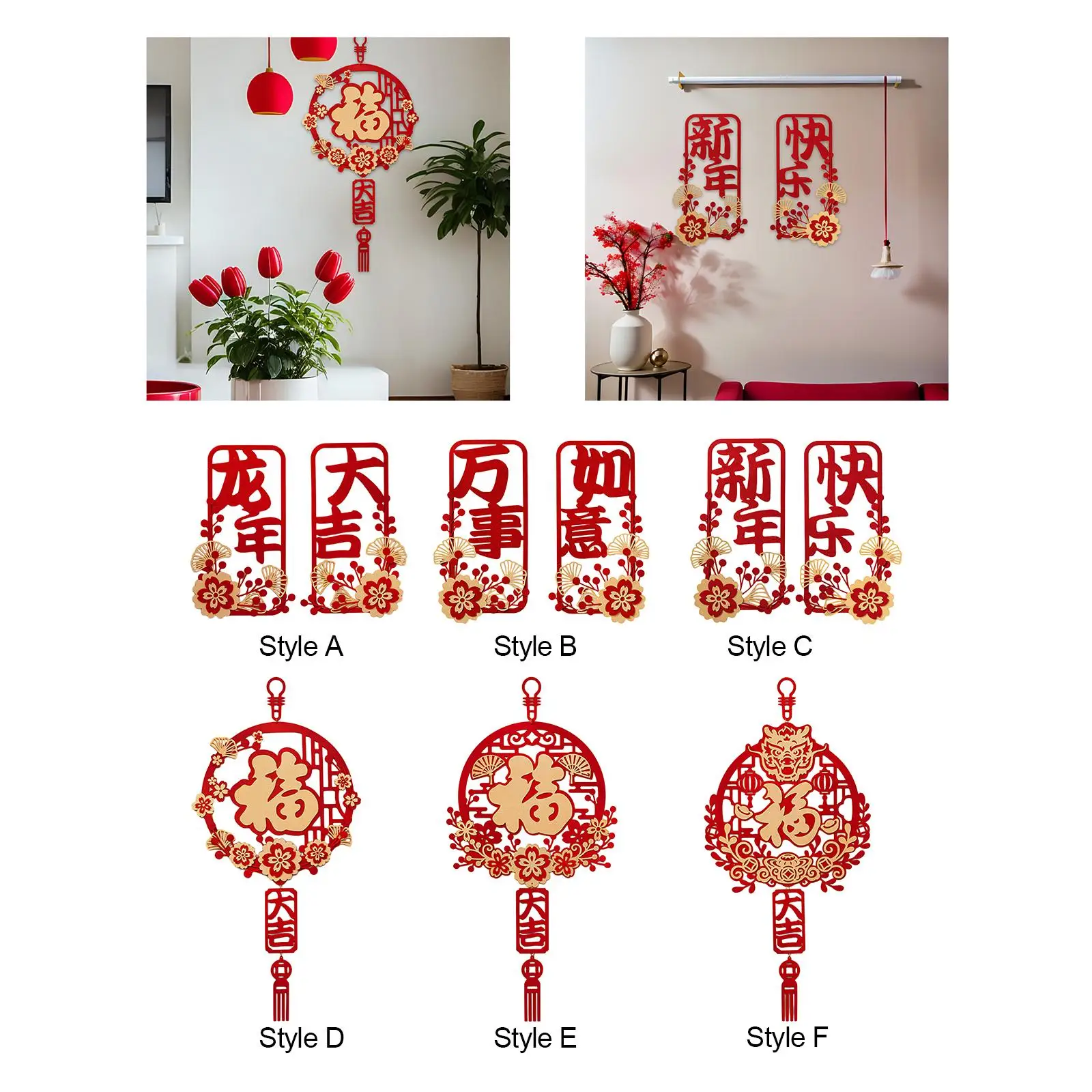 2024 Chinese New Year Couplets Felt Cloth Spring Festival Door Decoration Chunlian Wall Hanging Lunar New Year Blessing Sign for