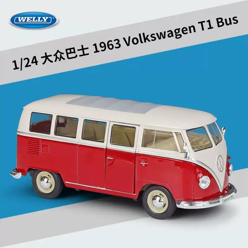 Welly 1:24 Volkswagen 1972 T2 Bus 1963 T1 Bus Van Simulation Alloy