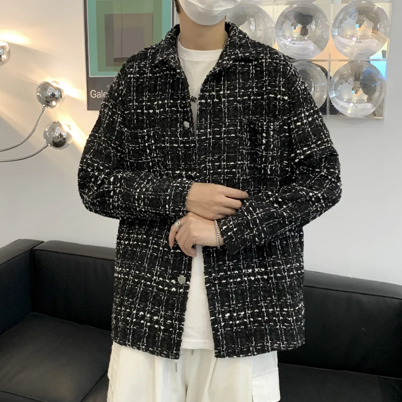 

Casual Large Plaid Woolen Jaet Men's Winter Faion Street Loose Sle Youthful Spring Season Long Sve Regular Fit Outer...