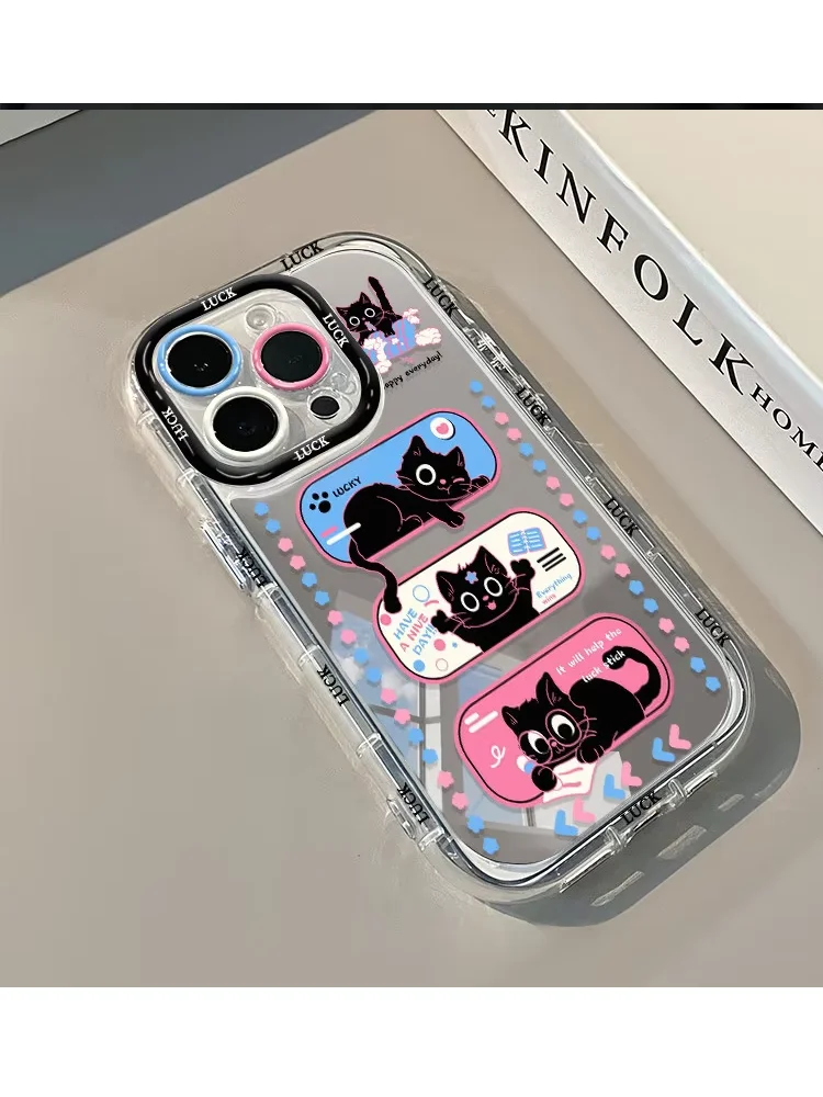 High-Qualit Mirror Cute Three Black Cat Phone Case For iPhone 17 AIR 16 15 14 13 12 11 XR PRO XS MAX 7 8 PLUS Anti Drop Cover view 5