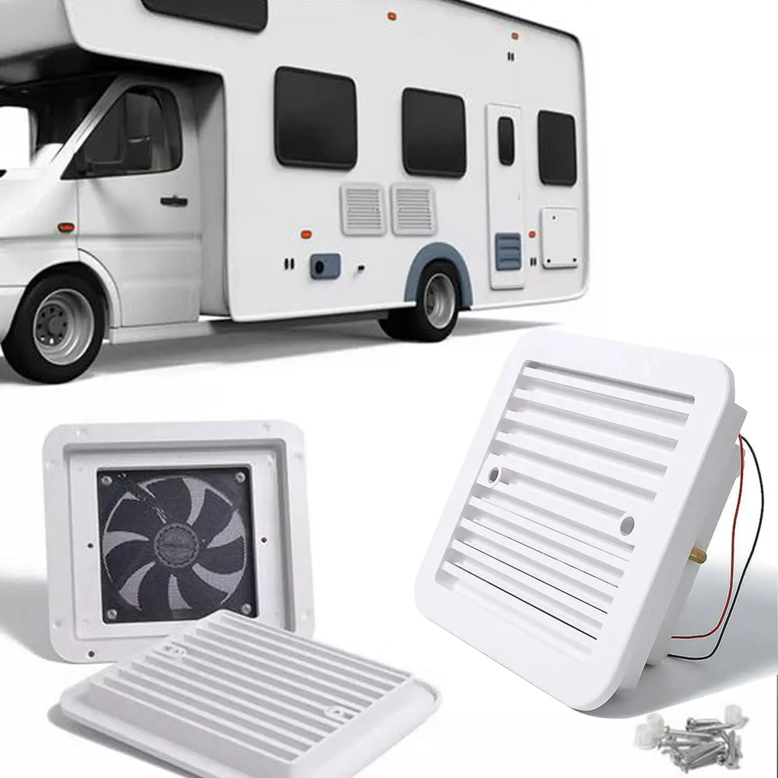 

12/24V RV Side Vent Fan, White/Black Vent Fan One-Way Silent Wind Air Vent Ventilation Exhaust Fan for Caravan Motorhome Camper