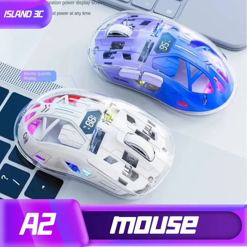 Gratuito Wolf-A2 Dual-Mode RGB Mouse, Luminoso Sem Fio, Bluetooth, Transparente, E-Sports, Escritório, Computador, 2.4G