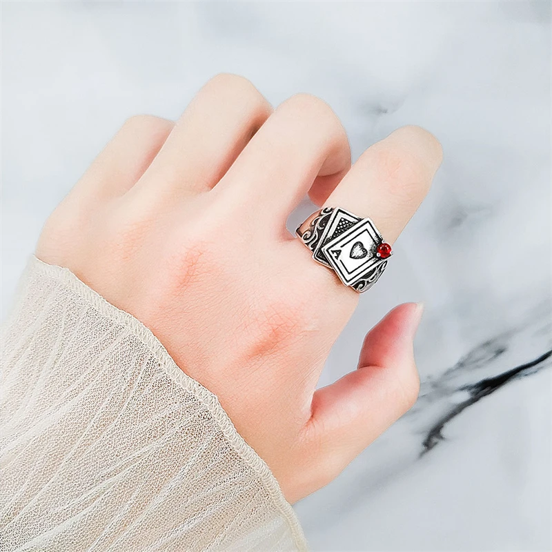 WYEAIIR Vintage Thai Silver Magic Poker A 925 Sterling Silver Resizable Opening Ring For Women Luxury Jewelry