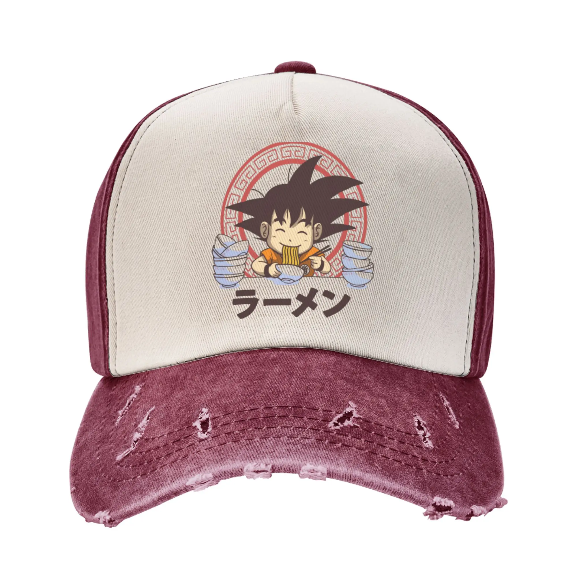 Gorra de Béisbol Vintage Saiyan Ramen Unisex, Gorra Snapback Desgastada con Diseño de Goku Kakarot de Dragon Ball, Ideal para Regalo
