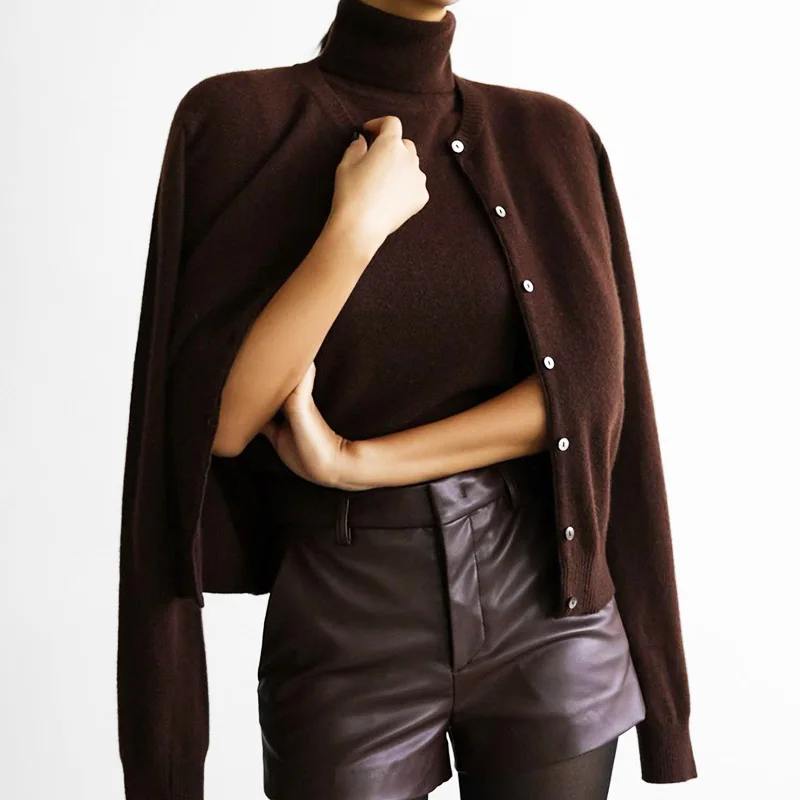 Ticketsx solide simple poitrine tricot Cardigan femmes à manches longues col rond pull décontracté automne mode manteau bureau femme tenues