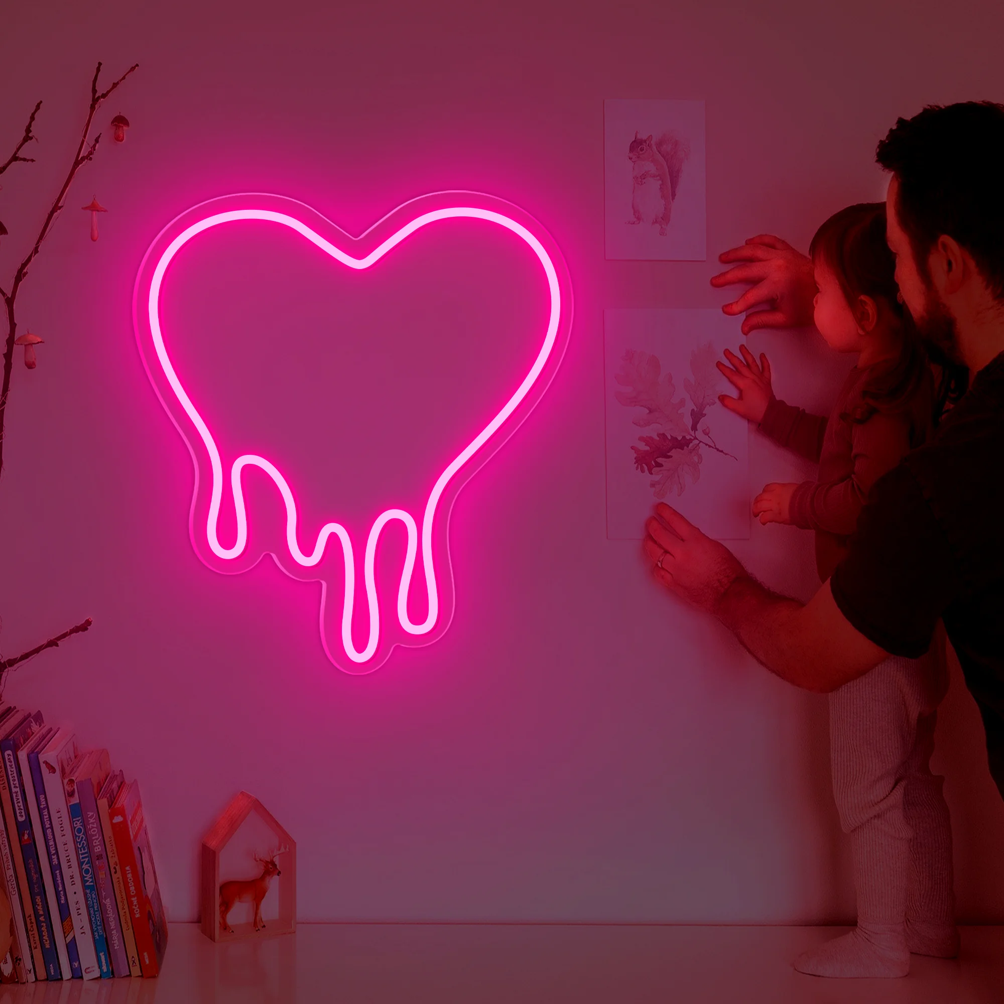 Insegna al neon a forma di cuore d'amore Appeso a parete Luci al neon a LED USB per matrimoni Soggiorno Casa Festa Compleanno Decorazione Lampade al neon