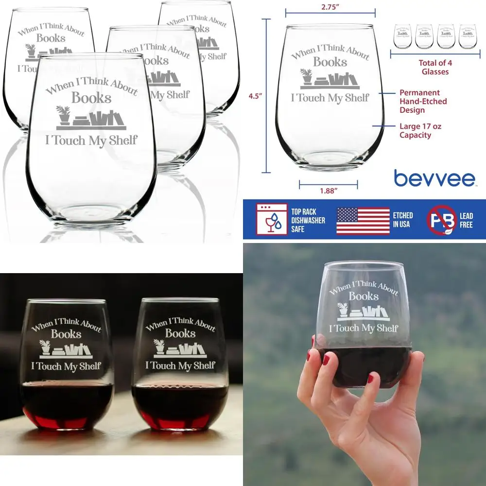 

«Набор бокалов для вина без ножки для любителей книг, 4: Юмористический подарок для любителей книжного клуба и читателей»