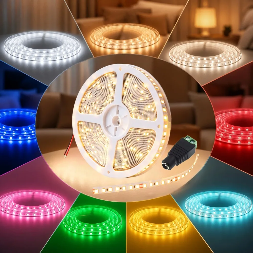 Cuttable 12V 24V Colorful SMD Light Strip 0.5-10M 120LEDs/m Flexible Lamp Bar TV Background Corridor Vanity Indoor Decor Lamp