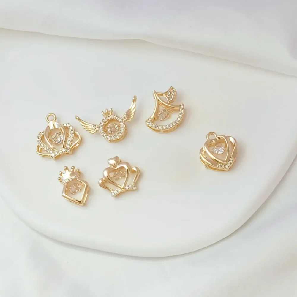 

14K Gold-plated, Dynamic, Zirconium-inlaid Crown Angel Wing Bear Pendant, DIY Handmade Bracelet Pendant