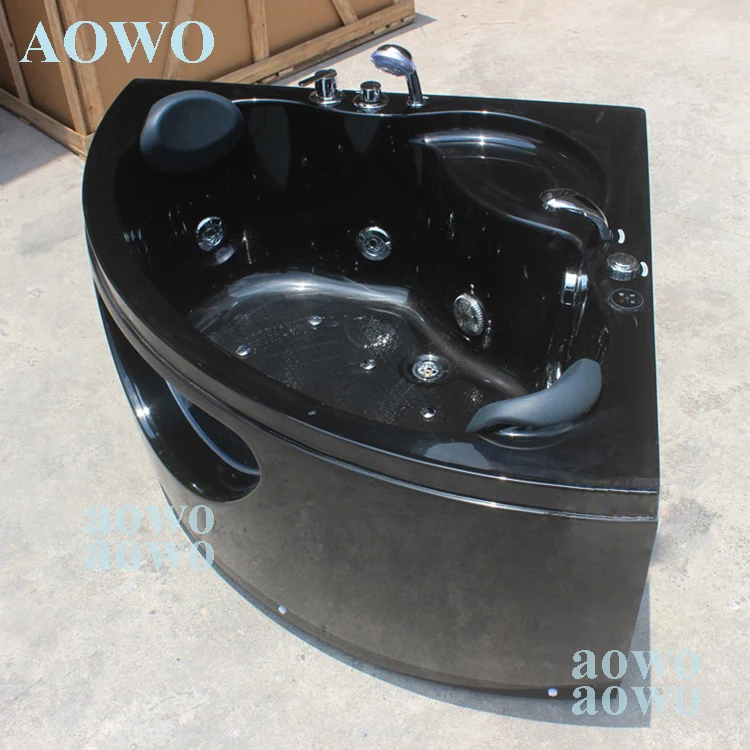 Black Color Corner whirlpool Spa Bathtub 2 Person with Glass Panel  with Hand Shower and air Bubble Spa Couple Seats