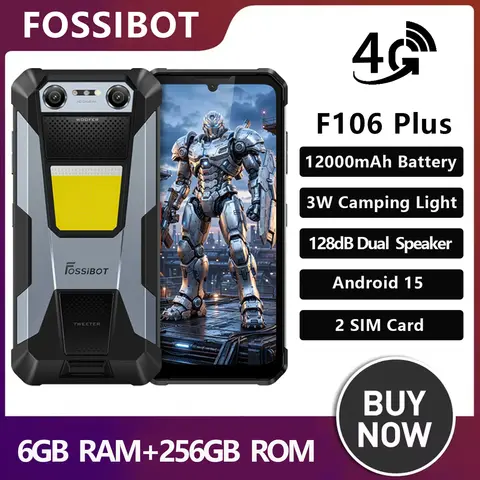 NEW Fossibot F106 Plus 4G Rugged Phone 6GB+128GB 12000mAh 6.7inch 120Hz Unisoc T605 3W Camping Light 18W 50MP Android15
