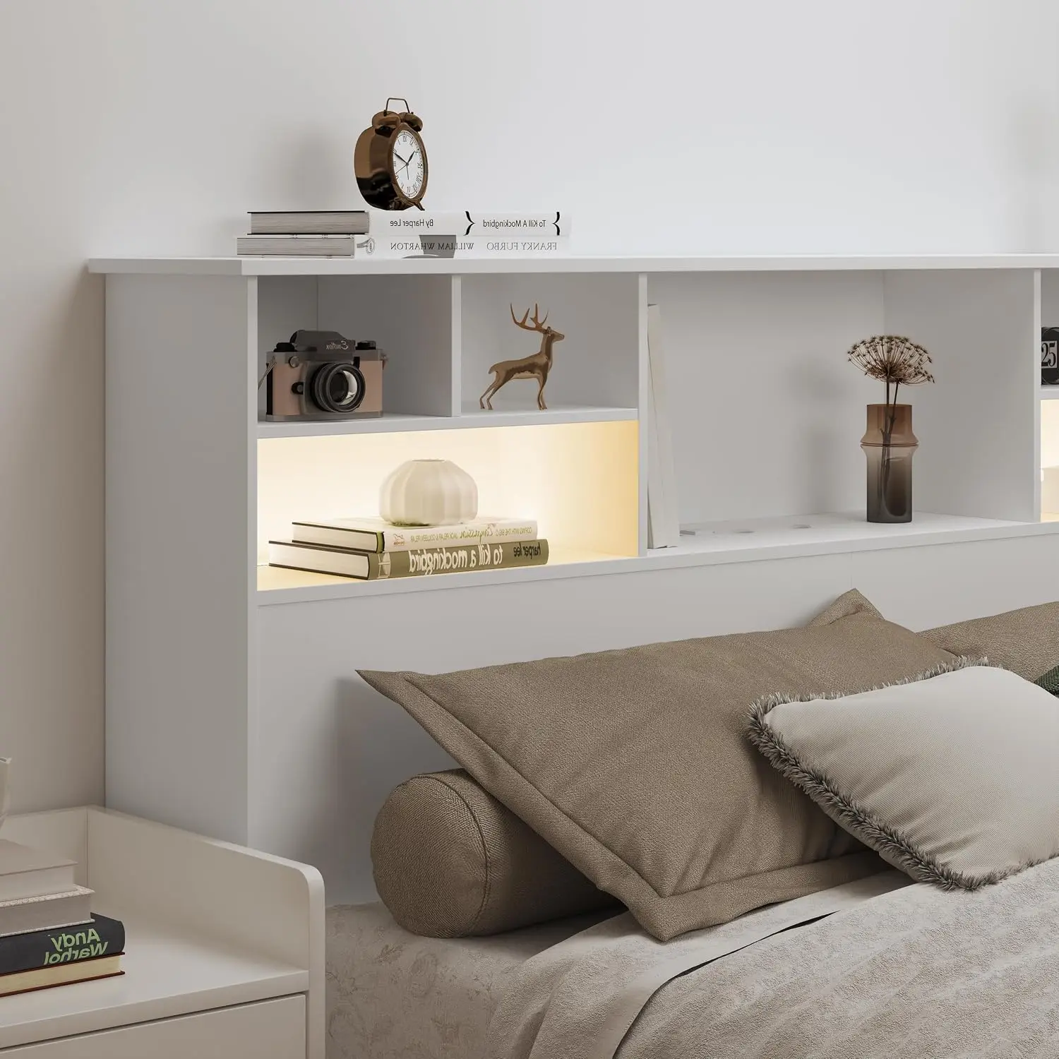 Queen Size Headboard Only Wood Bookcase Storage Shelf Bedroom Furniture, Customized