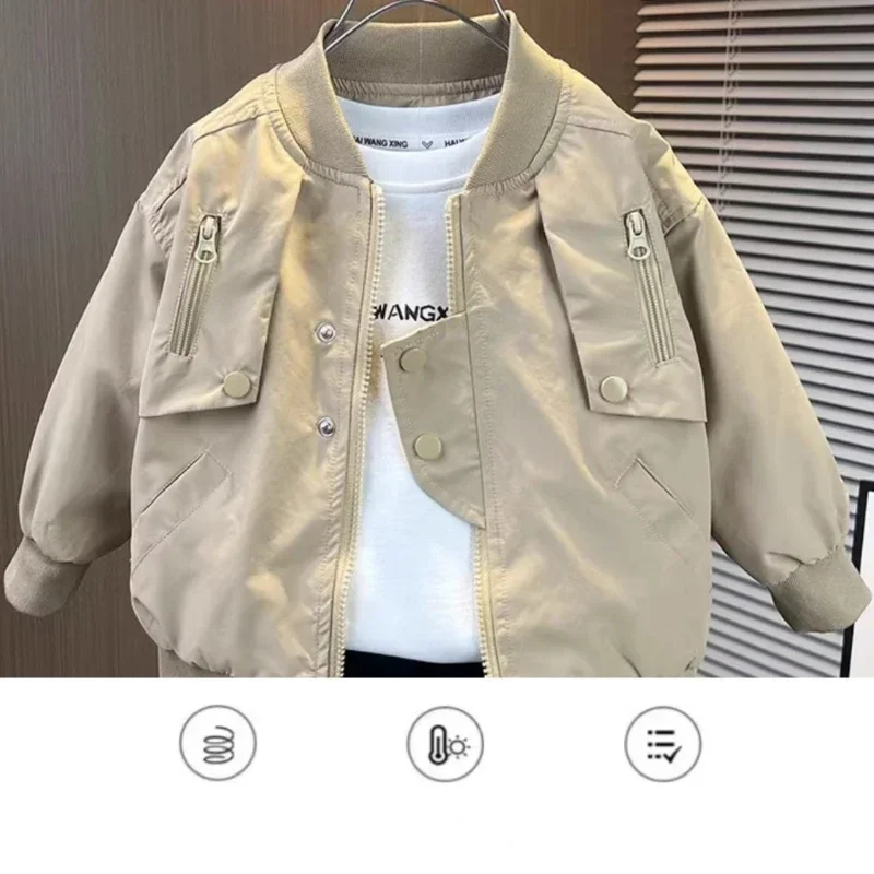 2-6Y Boys\' Baseball Jacket Korean Children\'s Clothing Autumn Spring New 2025 Zipper Solid Color Windbreaker Kids Autumn Top