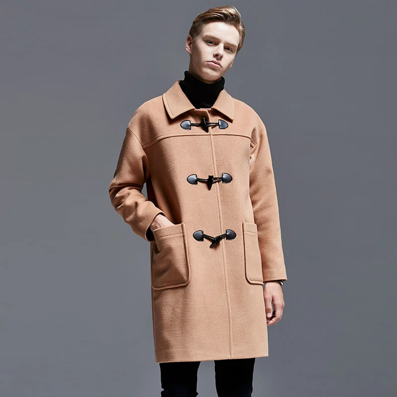 

Autumn & Winter Horn Button Overcoat Mid-length Young MEN'S New Style Woolen Coat Men Wool Cashmere Jacket Plus Size 6XL