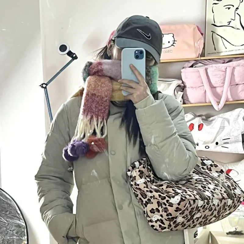 2025 Retro New Short Distance Travel Bag for Women, Fashion Leopard Pattern Hello Kitty, Large Capacity Storage Hand Luggage Bag