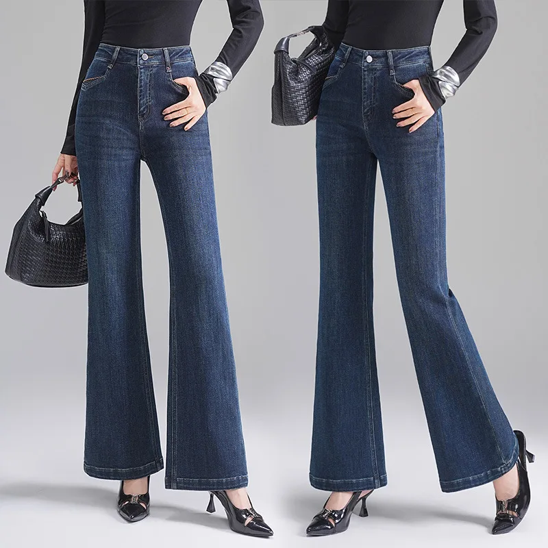 

Черные расклешенные джинсы для женщин на весну и осень, новые облегающие брюки с высокой талией, эластичные брюки-клеш, прямые брюки Bootcut