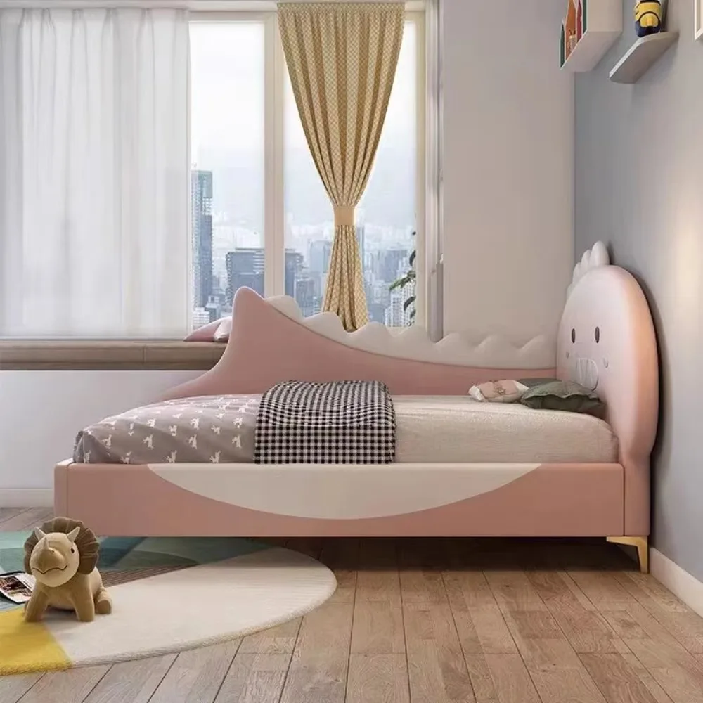 سرير أطفال حديث بتصميم ديناصور وإطار خشبي قوي ولوح رأسي مبطن ناعم لغرفة نوم الأطفال الصغار