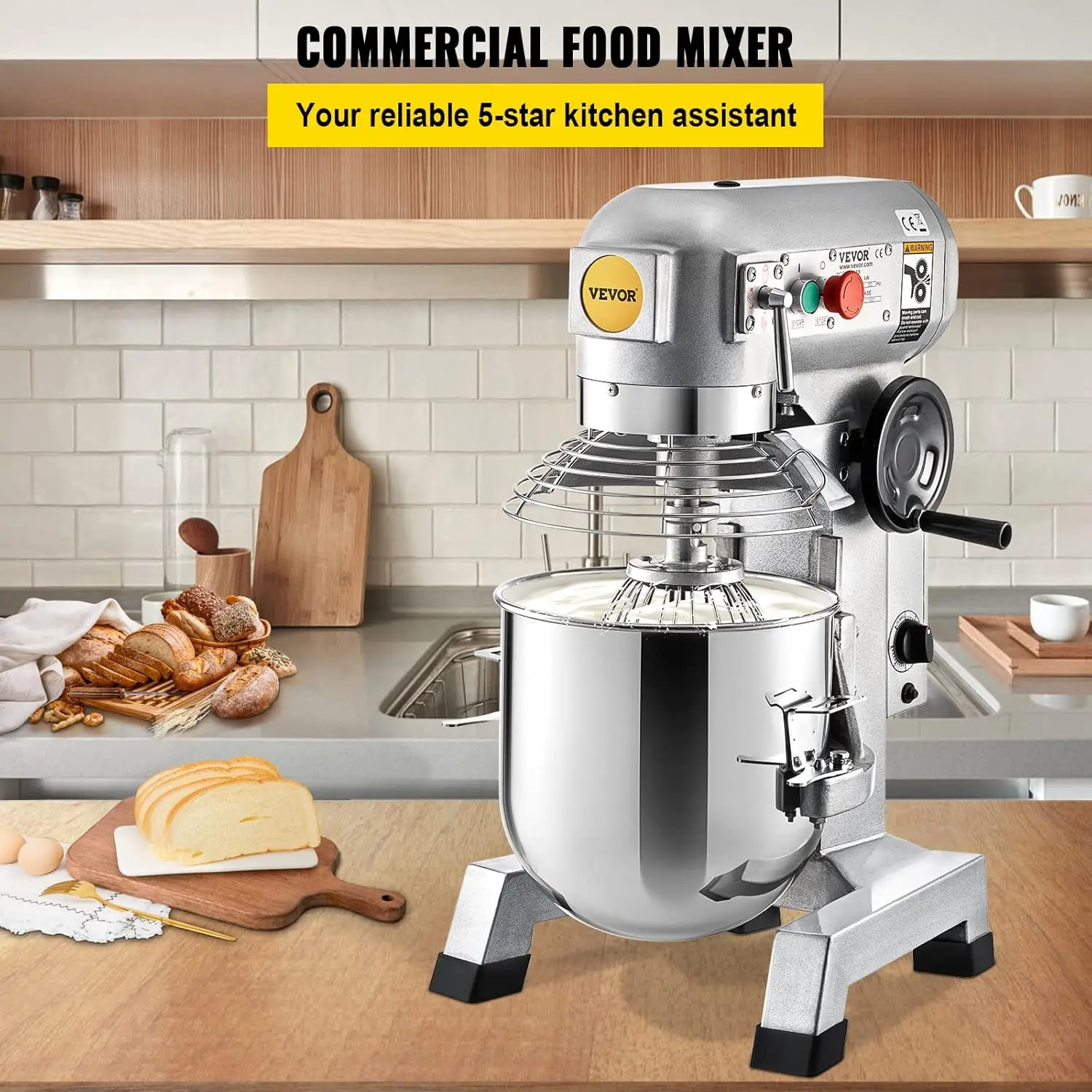 Commercial Stand Mixer, 15Qt Stainless Steel Bowl, 500W Heavy Duty Electric Food Mixer with 3 Speeds Adjustable 113/184/341 RPM,