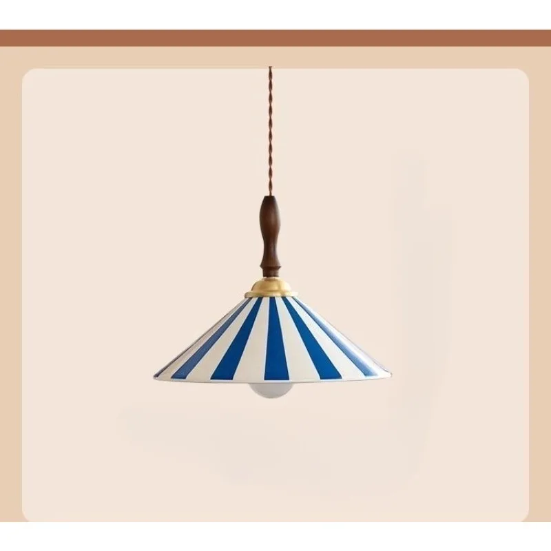 French Mid-Century Retro Striped Ceramic Pendant Light for Bedroom, Hallway, Bedside, Aisle