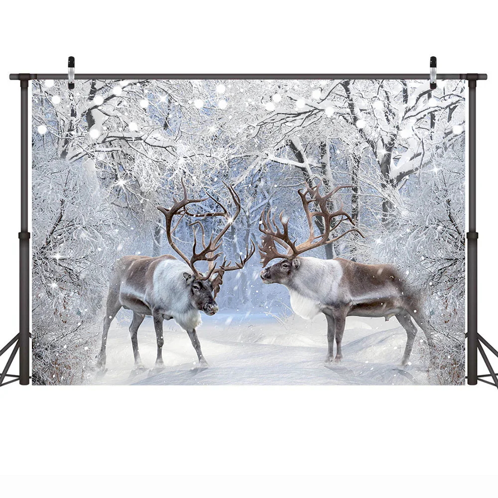 Christmas Frozen Forest Portrait Photo Backdrop Snowy Trees Birthday Background Winter Landscape Festival Party Photography Prop