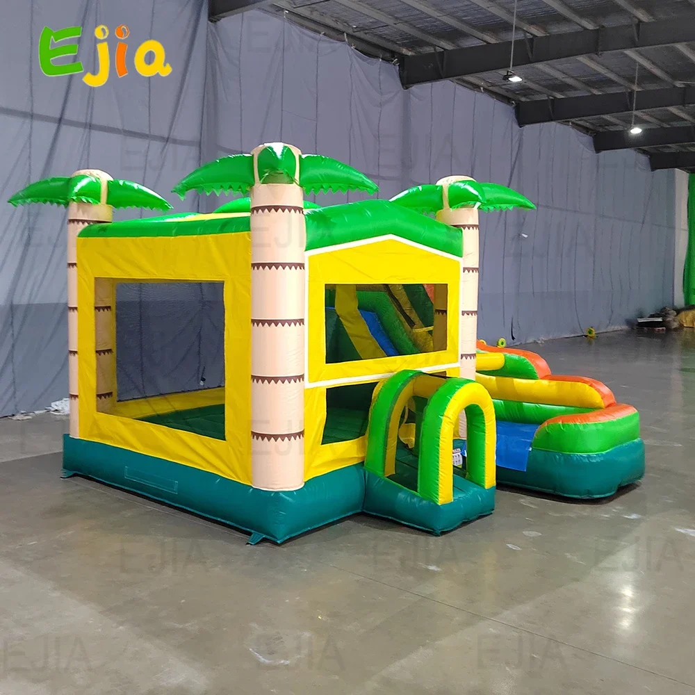 منزل الغابة القابل للنفخ من الدرجة التجارية مع قلعة نطاطة كومبو استوائية منزلق للأطفال من سن 5 إلى 12 عامًا للحفلات والخارجية #4