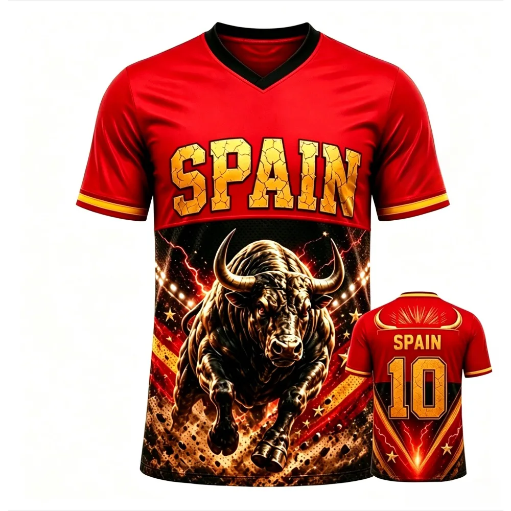 Vintage Golden Bull Spain Number 10 Print Men V Neck T Shirt Sport Outdoor Daily Tee