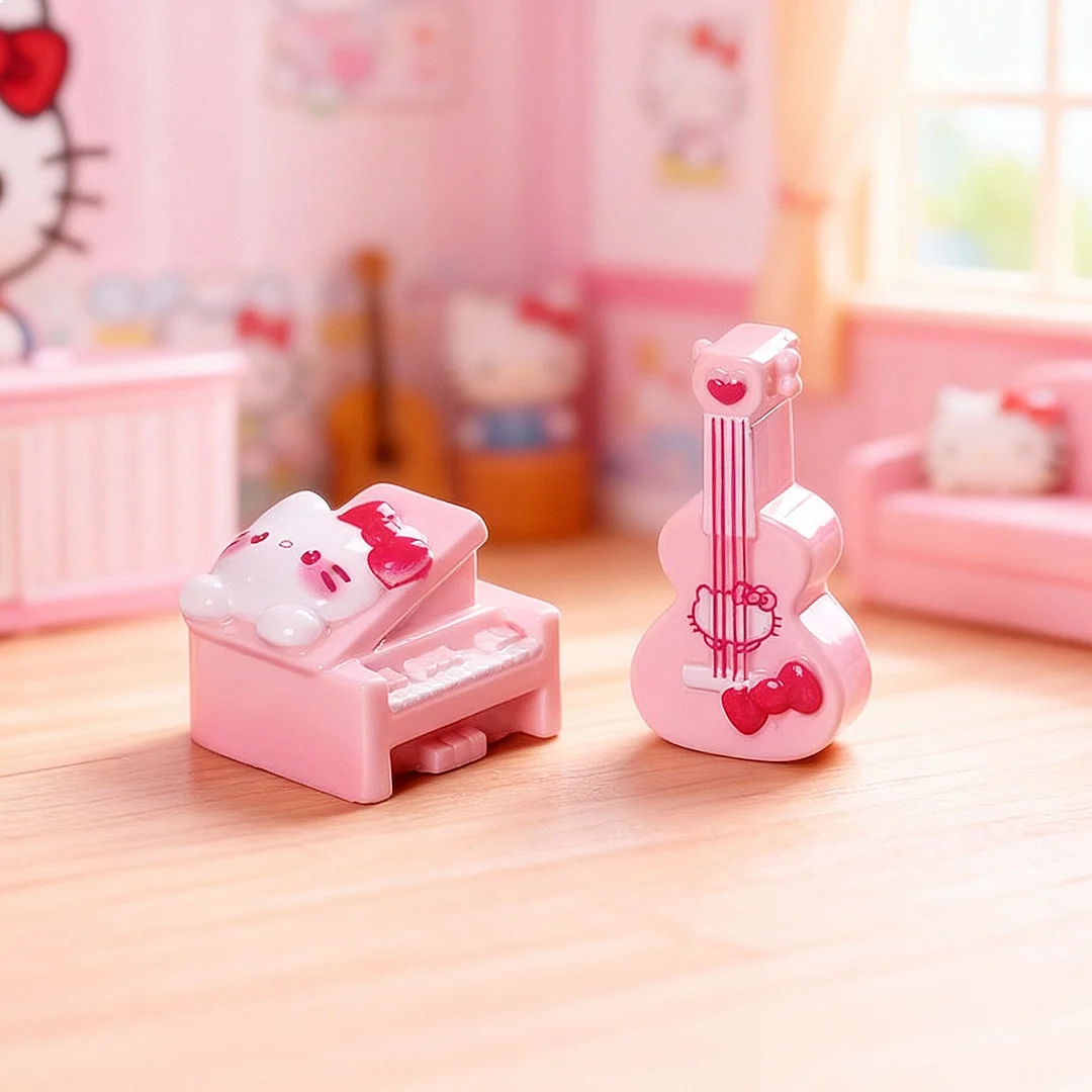 

100pcs Kawaii Sanrio Hello Kitty Simulation Musical Instruments Piano Resin Ornament Instrument DIY Accessory Dollhouse Decor