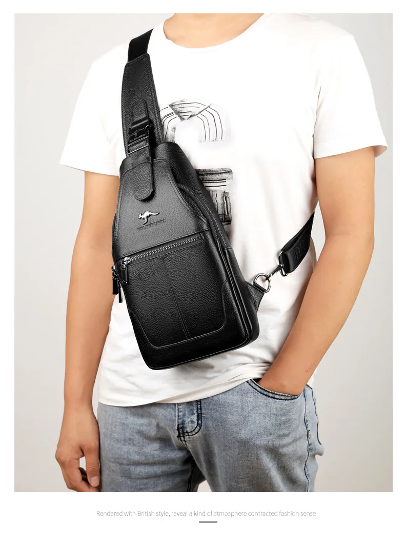 

Мужская нагрудная сумка, повседневная сумка через плечо из воловьей кожи, кожаный мужской рюкзак на одно плечо большой вместимости