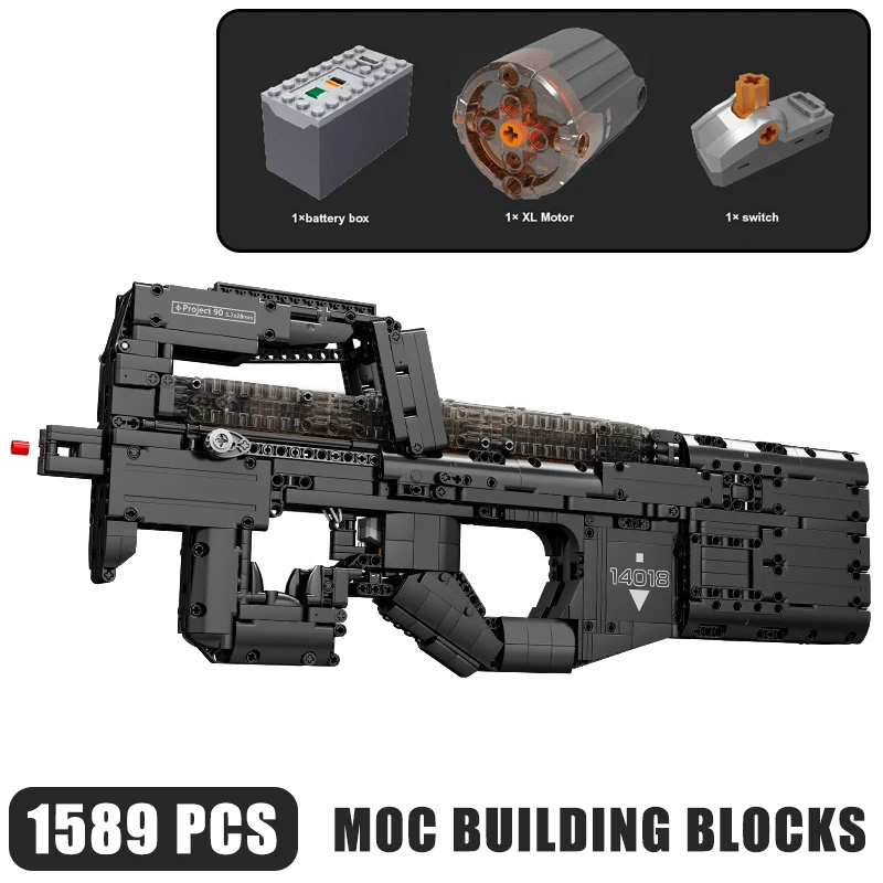 Game Military Series P90 Submachine Building Blocks MOC Technical Motor Linkage Bullet Gun Model Bricks Toys Gifts for Kids