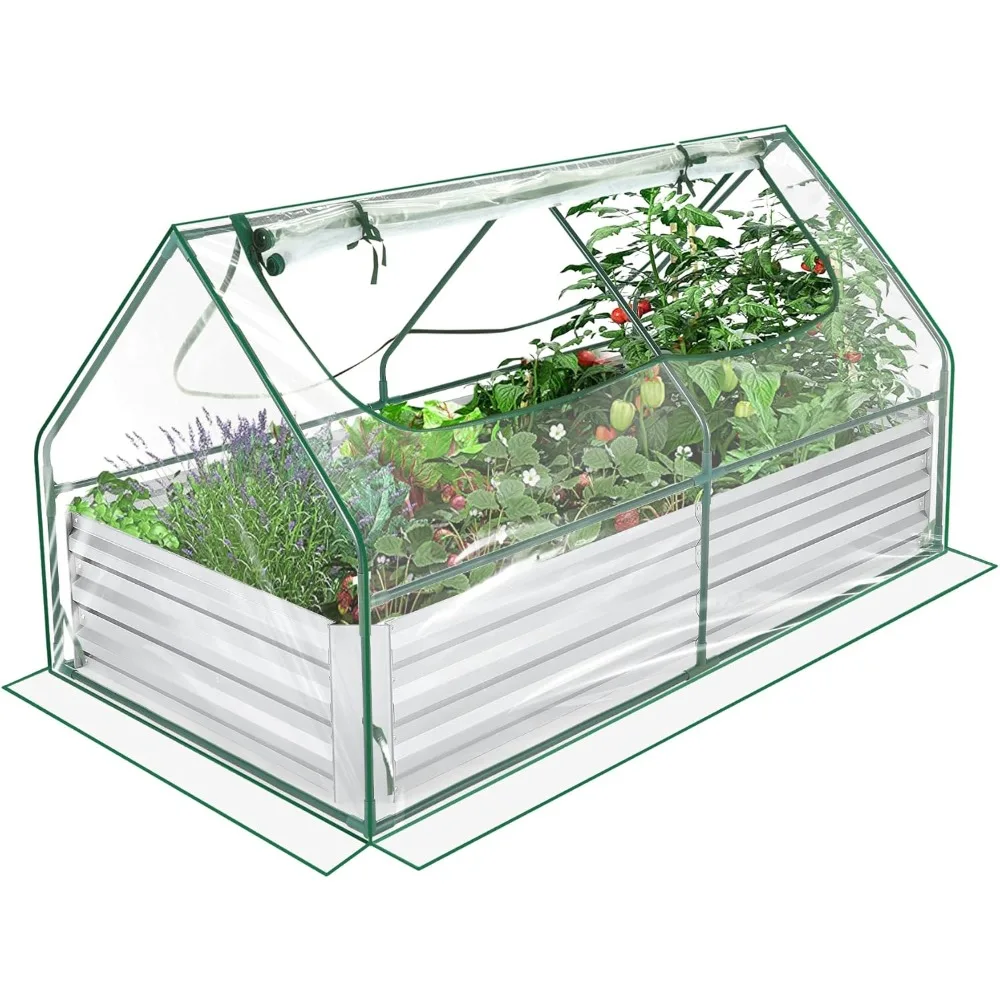 

4*2*2.5FT Greenhouse with 2 Zippered Screen Windows, Outdoor Garden Yard Greenhouse Tent with 4*2*1FT Galvanized Raised Garden