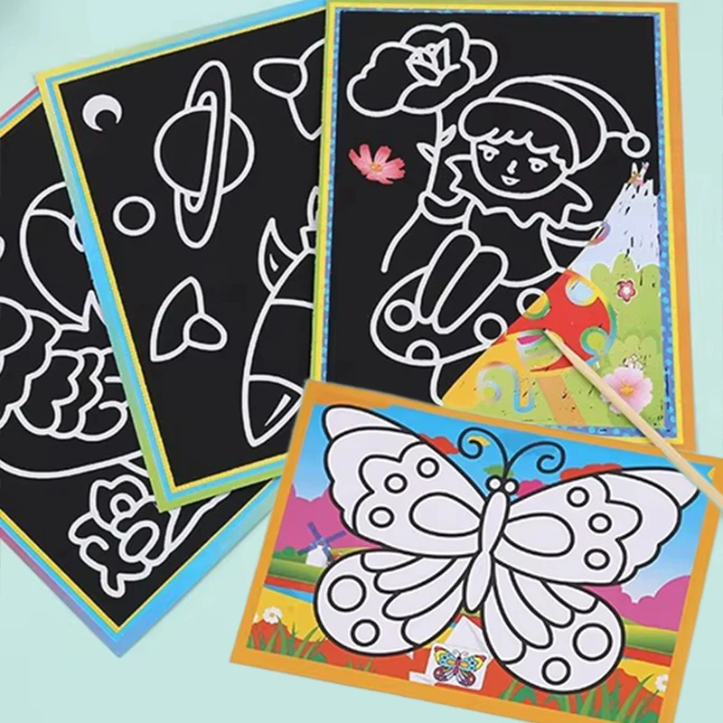 DIY Scratchboard Painting Set 5/10/15/20PCS – Black Surface Paper for Creative Drawing, Doodling & Artistic Expression TMZ