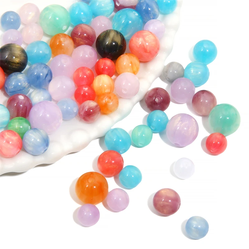 8/10/12mm Handmade Colorful Resin Loose Beads Cat Eye Round Bead for DIY Necklace Bracelet Earring Jewelry Making Accessories