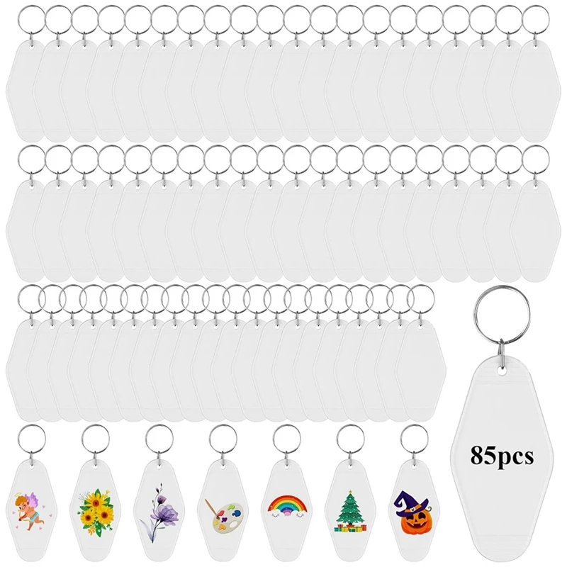 

85 Pcs Keychain Blank Motel Keychain Double Sided Heat Transfer Ornaments Blank Sublimation Key Tags