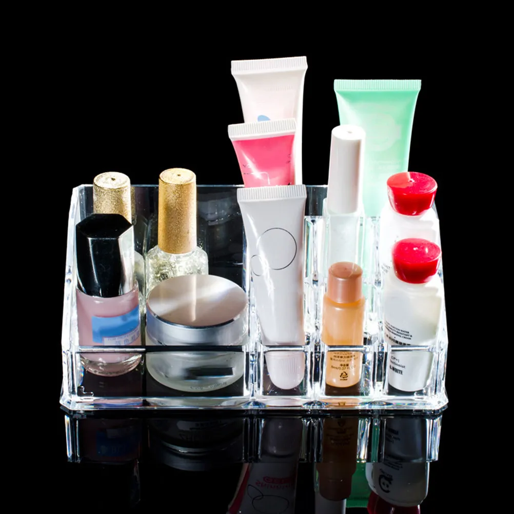 Clear Makeup Organizer 3 Section Lipstick Rack Brush Holder Desktop Storage Box