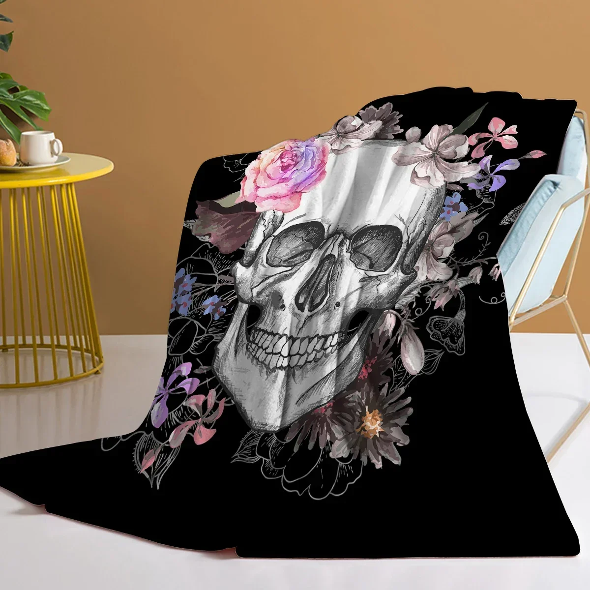 Flower Line Skull Blanket  Printed Throw Blanket Plush Fluffy Flannel Fleece Blanket Soft Throws for Sofa Couch and Bed