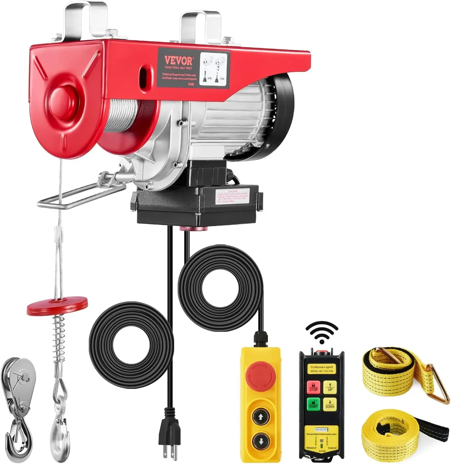 VEVOR Electric Hoist, 1320 lbs 120V Electric Winch with 328 ft Wireless & 14 ft Wired Remote Control, 40 ft Single Cable Lifting