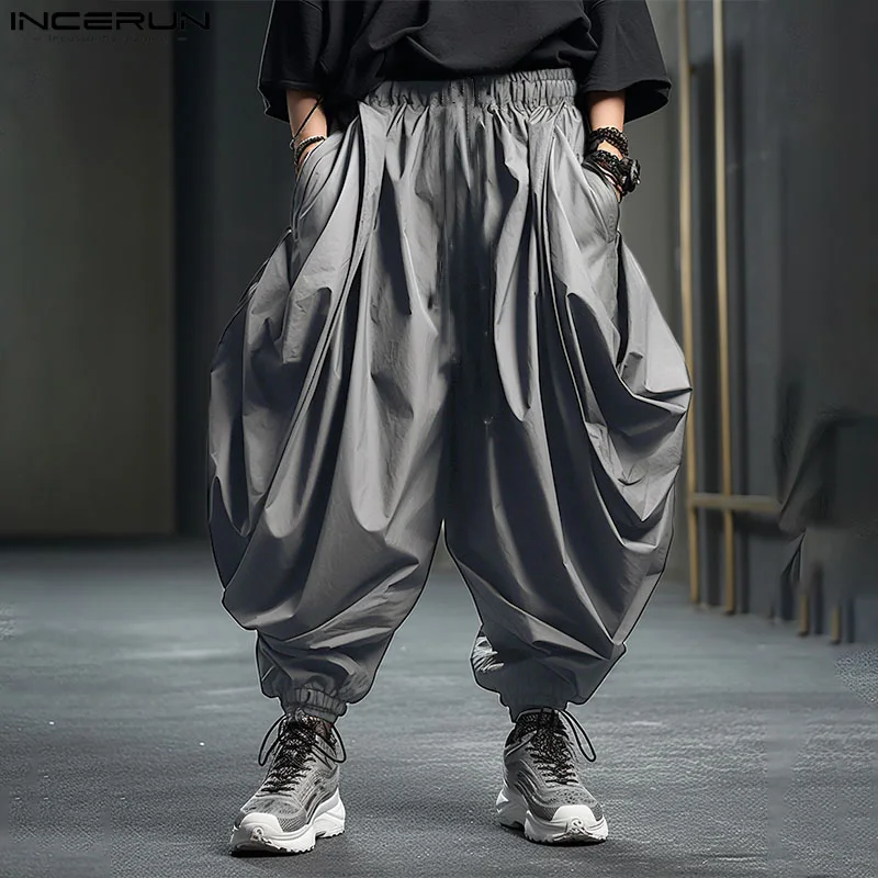 

INCERUN 2024 Korean Style New Men Trousers Loose Solid Color Wide Leg Design Long Pants Casual Party Shows Solid Pantalons S-5XL